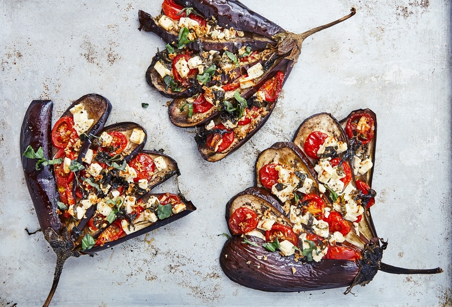 &quot;Tsakonian&quot; Eggplants with feta and basil from Peloponese